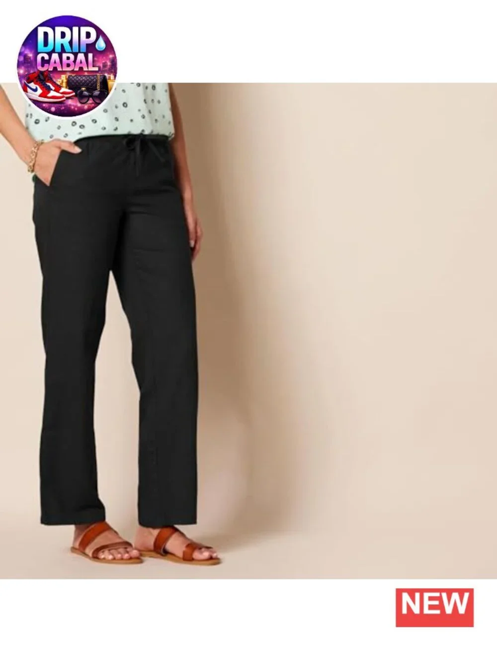 Linen Blend Drawstring Relaxed Wide Leg Pants Mid Rise